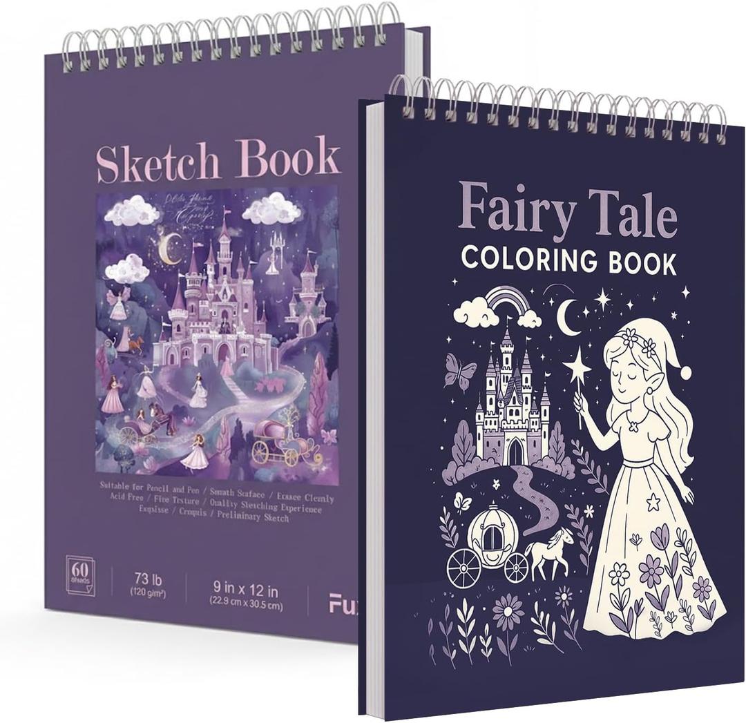 Fuxi Coloring Books for Ages 8-12 Girls, 50 Sheets (73lb/120gsm) Blank Paper Drawing Pad + 50 Designs Blank Paper for Coloring. (PurpIed)