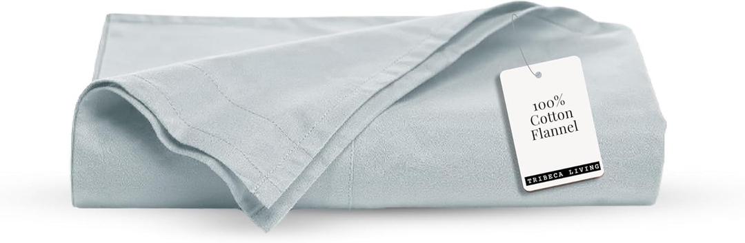 Tribeca Living Cal King Cotton Flannel Flat Sheet Only 170-GSM - Oversized 112 x 106 Inch Dimensions for Generous Bed Coverage - Soft Breathable Bedding in Sky Blue