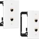 FGB 2 Pack Ethernet Wall Plate, 2 Port Keystone Wall Plate with Bracket and Cat7 Shielded RJ45 Keystone Coupler, Single Gang Ethernet Wall Plate with Mounting Bracket