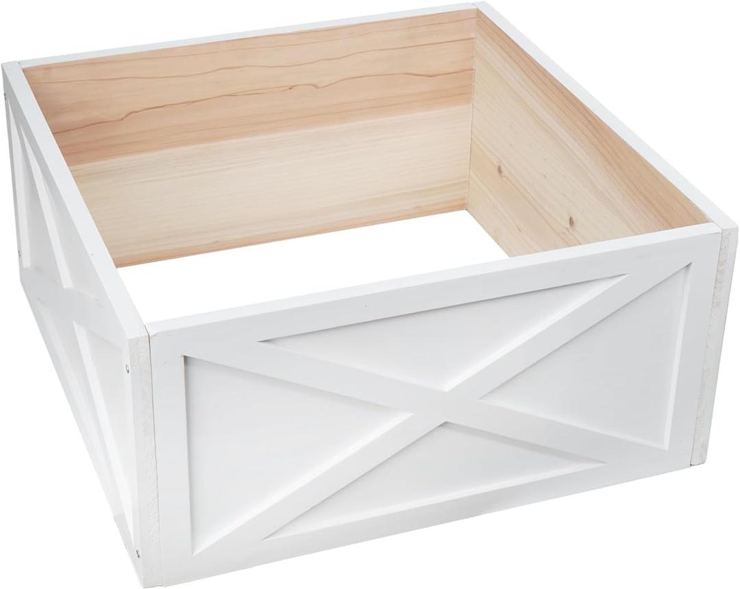 Christmas Tree Collar Box, Natural Wooden White Tree Collar, Tree Skirt Xmas Tree Stand Base Cover for Christmas Trees Decoration, 17" L