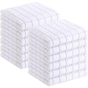 Homaxy 100% Cotton Terry Kitchen Towels(White, 13 x 28 inches), Checkered Designed, Soft and Super Absorbent Dish Towels, 12 Pack