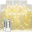Flameless Candles,with Embedded Star String, Battery Operated Candles Flickering LED Pillar Candles with Remote Control and Timer, Home Decoration Add a Warm and Romantic Atmosphere, Set of 7 (Ivory)
