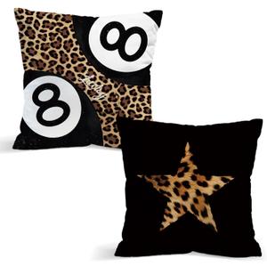 Preppy Y2K Cheetah Print Throw Pillow Covers, Trendy 8 Ball Leopard Pillow Room Decor, Cheetah Leopard Lover Gifts for Women, Coquette Pillows for Girls Room Dorm Apartment, 18x18 inches