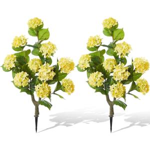 2 Pack 36 Artificial Hydrangea Trees Real to Touch Faux Hydrangea Bushes Plants with Stakes for Wedding Spring Home Office Living Room Housewarming Gift(Light Yellow)