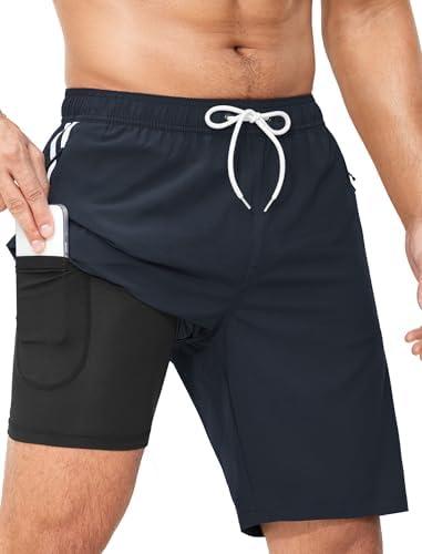 Vogyal Men's Athletic Basketball Shorts - 9" Cool Dry Gym Workout Shorts with Liner and Zipper Pockets size M