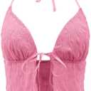 Women's Mesh Backless Halter Top Sleeveless Lettuce Trim Summer Crop Tops Y2K Shirts (Pink), M