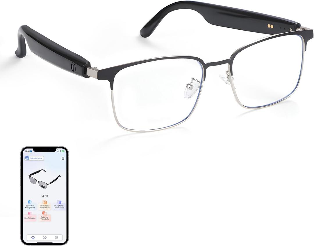 Smart Glasses with AI Translator, Real-Time Translation Glasses Polarized, Photochromic Lenses with Simultaneous Interpretation, Language Translator for Men and Women Supports 110+ Languages, (Sliver)