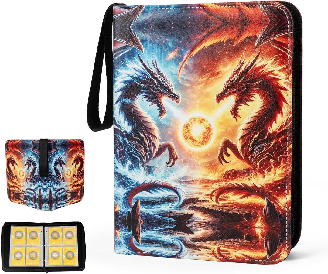 Trading Card Binder Album, 400 Pockets, 50 Removable 4-Pocket Pages, Waterproof (Dragon-A)