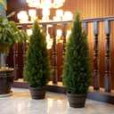 3.5ft Artificial Cedar Topiary Tree Potted Plants with UV Resistant Leaves for Home and Office Decoration-2 Piece Set