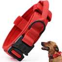 Tactical Dog Collar, Adjustable Military Training Nylon Dog Collar with Control Handle and Heavy Quick-Release Metal Buckle for Small Medium Large Dogs, Red L (Large :Width 1.5",Neck 17-20.5")