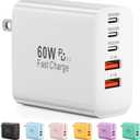 USB C Charger Block, 60W 5-Port Type C Charger Fast Charging Block, USBC USB Multiple Port Wall Charger Plug Adapter for iPhone 17/Air/16/15/14/13/12/11 Pro Max, Samsung Galaxy, iPad, Tablet (White)