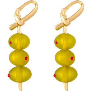 Madison Tyler Fruit Dangle Earrings for Women | Gold Plated Strawberry Apple Cherry Olive Watermelon Earrings for Women | Cute Fun Earring