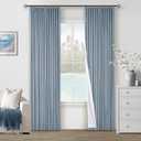 Dusty Blue Pinch Pleated 100% Blackout Linen Curtains for Bedroom 84 Inch Length Room Darkening with Liner Light Blue Window Curtains 84 Inches Long for Living Room Black Out Pleat Drapes Back Tab