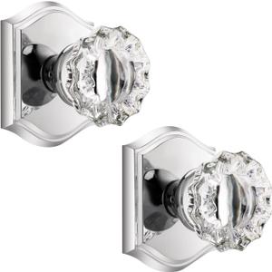 Dllween Crystal Dummy Door Knob Interior, Polished Chrome Glass Dummy Door Knob Door Handles for Closet Bifold Doors, 2 Pack