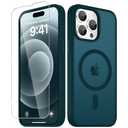 YENAPOON for iPhone 15 Pro Max Case, Matte Magnetic Phone Cover [with 1 Screen Protector] [Support for MagSafe] [Shockproof Military Grade Protection] Translucent Frosted Back, Blue