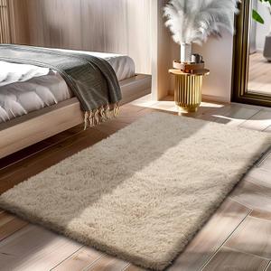 Fluffy Rug Shaggy Area Rug, Beige 2x4 Area Rugs for Bedroom, Small Bedside Rug, Soft Fluffy Shaggy Entryway Throw Rugs for Living Room Bedroom Kids Room Home Decor (2' x 4' (Rectangular))