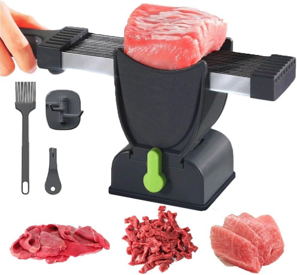 OMNIZO Fresh Meat Slicer Knife Set – 17-in-1 Stainless Steel Adjustable Meat Cleaver, 2mm & 4mm Thickness Manual Meat Cutter for Chicken, Beef & Jerky – Kitchen Knife Set for Meat Slicing, Cutting