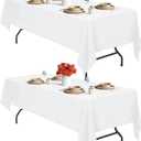 IVAPUPU 2PCS White Table Cloth for Rectangle Table - 60 x 102 Inch Tablecloths Rectangular Cloths Waterproof Washable Wrinkle Resistant for 6 FT Tables Wedding Cocktail Party