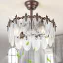 20 Inch Brown Crystal Fandelier Ceiling Fan with Light, Vintage Brown Ceiling Fans with Lights Remote Control, Caged with 6 Speeds for Bedroom, Nursery, Living Room