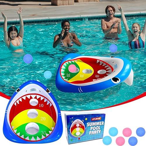Pool Shark Cornhole Board Games Toys Set, Summer Inflatable Shark Floating Swimming Pool Ring Toss Toys for Kids Adults Family for Pool Party Water Carnival 2 PACK Pool Shark Cornhole Board Games Toys Set, Summer Inflatable Shark Floating Swimming Pool Ring Toss Toys for Kids Adults Family for Pool Party Water Carnival 2 PACK