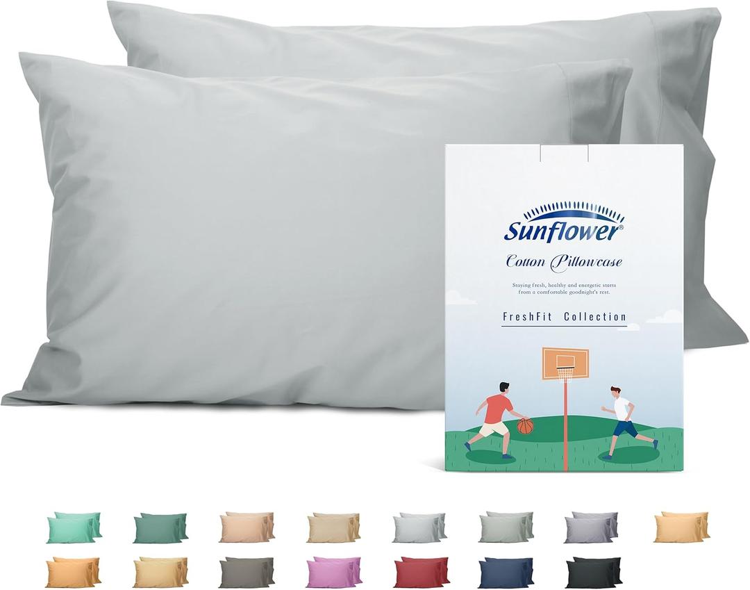 Sunflower Queen Pillowcases Set of 2, 100% Cotton Queen Size Pillow Cases 2, 2030 inches Ultimate Gray, Soft and Breathable