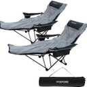 2-Pack Reclining Camping Chair 4 Position with Foot Rest Comfortable for Adults 265Ibs Folding Lounger Mesh Beach Chair with Cooler Bag,Cotton Cushion and Cup Holder for Outdoor Patio, 2-pack With Cotton Pad