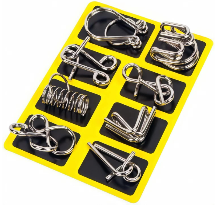 GEKELI Metal Wire Puzzle Set of 24 with Pouch,Brain Teaser IQ Test Disentanglemen Iron Link Unlock Interlock Game Chinese Ring Magic Trick Toy for Party Favor Kids Adults Challenge