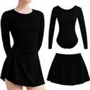 WYHDY Women Ballet leotard with Pull on Skirt,Round Neck Long Sleeve (Large, Black)