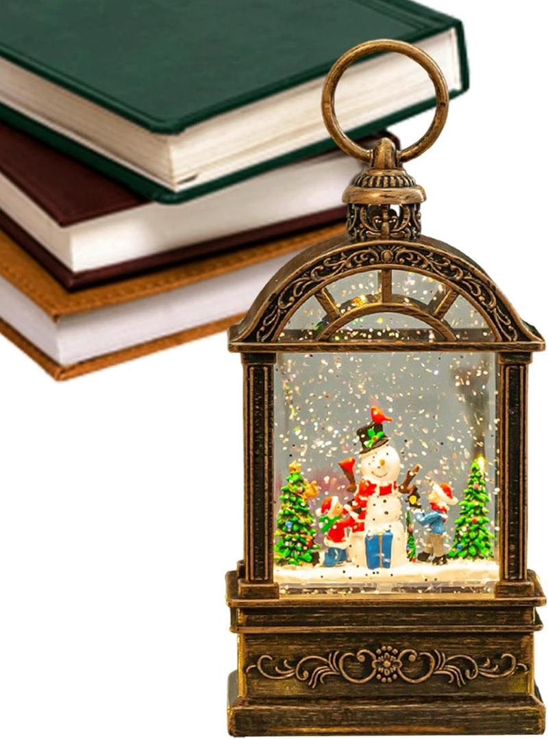 Christmas Snow Globe, Musical Glitter Lantern, Battery Operated Lantern, Swirling Snow Lantern, Christmas Tabletop Ornament, Glittering Festival Lantern for Christmas Festival Decoration