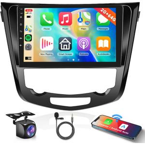 2G+64G Car Radio Stereo for Nissan Rogue/Rogue Sport 2014-2018, Wireless CarPlay/Android Auto 9 Inch HD Touch Screen Android 13 GPS WiFi Bluetooth HiFi Audio FM/RDS HD Backup Camera