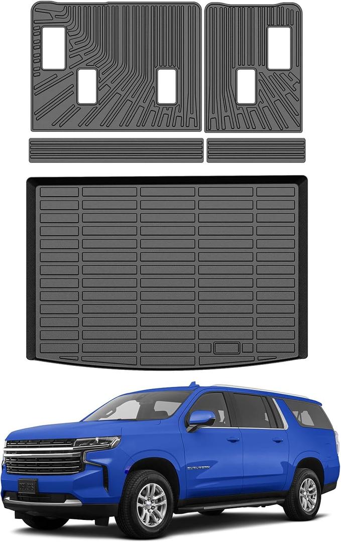 Mixsuper Cargo Liner for Chevy Suburban/GMC Yukon XL 2021-2026, All Weather Trunk Mat Backrest Mat TPE Back Seat Cover Protector for Suburban Yukon XL Accessories