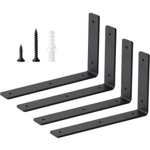 Heavy Duty Shelf Brackets Floating L Shelf Bracket, Brackets for Shelves, L 12" x H 6" x W1.5 Wall Shelf Brackets for DIY, Suitable for Study, Kitchen, Living Room, Bathroom (Black, 4 Pack)