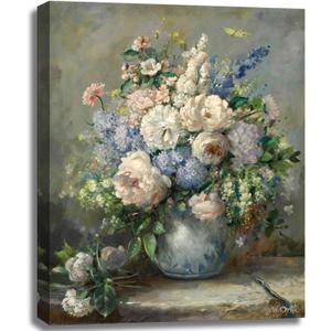 msspart Pierre Auguste Renoir Canvas Wall Art Print - Spring Bouquet Floral Oil Painting Reproduction Classic Flowers Artwork Poster for Office Bedroom Bathroom Home Decor- 16"x24"