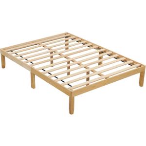 KOMFOTT Full Size Wood Platform Bed Frame, 14 Inches Wooden Mattress Foundation with Solid Rubber Wood Legs, 12 Sturdy Plywood Slats, Under-Bed Storage, No Box Spring Needed, Easy Assembly (Natural)