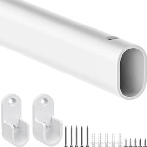 Mavivegue Oval Closet Rod, Closet Rods for Hanging Clothes, Adjustable Closet Rod Expandable 17 to 40 Inches, Wardrobe Closet Organizer for Laundry Room, RV, Closet Storage (white)