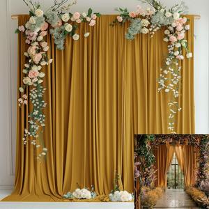 10x12FT Wedding Curtain Backdrop Golden Curtains for Parties Yellow Drapes Panels Wedding Ceremony Party Home Window Decorations 5ft x 12ft, 2 Panel KUNS098 (03#)