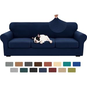 XINEAGE 2025 New 4 Pieces Extra Large Couch Covers for 3 Cushion Sofa Super Stretch Sofa Cover for 3 Large Seat Cushion Universal Slip Cover for Living Room (Navy Blue), 91"-110"(3 Cushions)