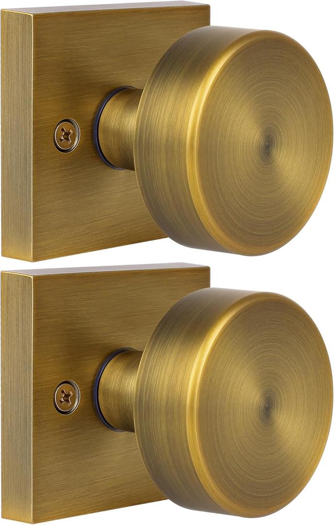 2 Pack Antique Brass Door Knob Dummy Door Knobs Vintage Door Knobs Interior, Old Style Door Knob Square Door Knob Antique Door Handle for Hall Pantry Closet Door Knob