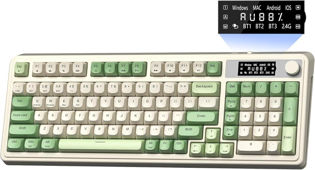 AULA S99 Pro Wireless Keyboard, Display Screen & Media Knob, Tri-Mode Bluetooth/2.4G/USB-C RGB Creamy Gaming Keyboard with Number Pad Macro Keys, Custom Computer Keyboards for Laptop PC Gamer - Green 