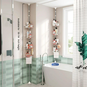 Shower Caddy Corner Organizer for Bathroom, Rustproof Stainless Design, 4 Large Shower Shelves and 2 Small Basket for Storage, Adjustable Height Tension Pole Extend from 23.6 to 114.5 Inch (Nickel)