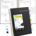 SUNEE Meeting Notebook for Work with Sticky Tabs - 160 Pages, A4 Size Project Planner, Spiral Meeting Agenda/Minutes Notebook Organizer for Women Men, Note Taking, Office & Business, 8.5"x11", Black
