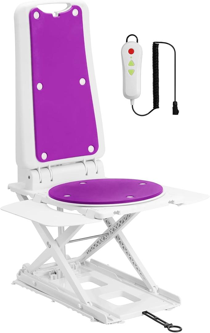 Electric Chair Lift for Senior, Remote Control Floor Lift with Padded Backseat, Bathtub Lift Elderly from Floor, Net Weight 24 LBS, Support Max 308 LBS, Safety and Waterproof Design, Include Charger (Purple01)