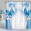 Cinbloo Blue White Bow Elegant 60Wx72H Shower Curtain Vintage Coquette Bowknot Luxury Elegance Girly Modern Retro Lamp Simple Pretty Sweet Bathroom Curtain Set Lovely Bath Bathroom Accessories Decor