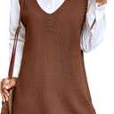 Womens Cute Lightweight V Neck Long Sweater Vest Dress Spring 2025 Trendy Ribbed Knit Side Slit Tunic Pullover Top (Medium, Brown)