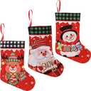 3 Pack Christmas Stockings 15 Inch Soft Plush Stockings Xmas Fireplace Hanging Stockings Fireplace Decoration Flannel Stockings for Holiday Xmas Party Decorations(Santa/Reindeer/Snowman)