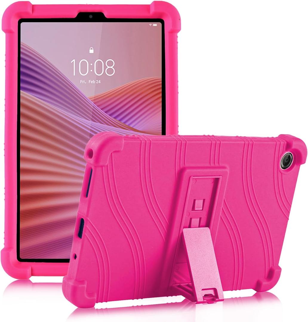 ATOOZ for Lenovo Tab One 8.7 Case 2025 (TB305FU),Soft Silicone Shockproof Kids Case for Lenovo Tab K9 Tablet 8.7 inch with PC Stand (Rose Red)