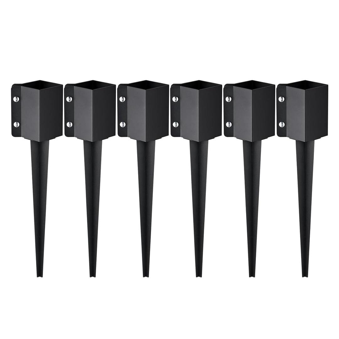 VEVOR Fence Post Anchor, 6 Pack 4 x 4 Inches Outer Diameter (Inner Diameter 3.5 x3.5 Inches) Ground Spike 24", Metal Black Powder Coated Post Stake Ground, for Mailbox Deck Garden Railing