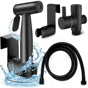 Handheld Bidet Sprayer for Toilet, Brass Leak Free T-Valve & Adjustable Jet Spray, Feminine Hygiene, Baby Diaper Sprayer with Superior Complete Accessories, Black
