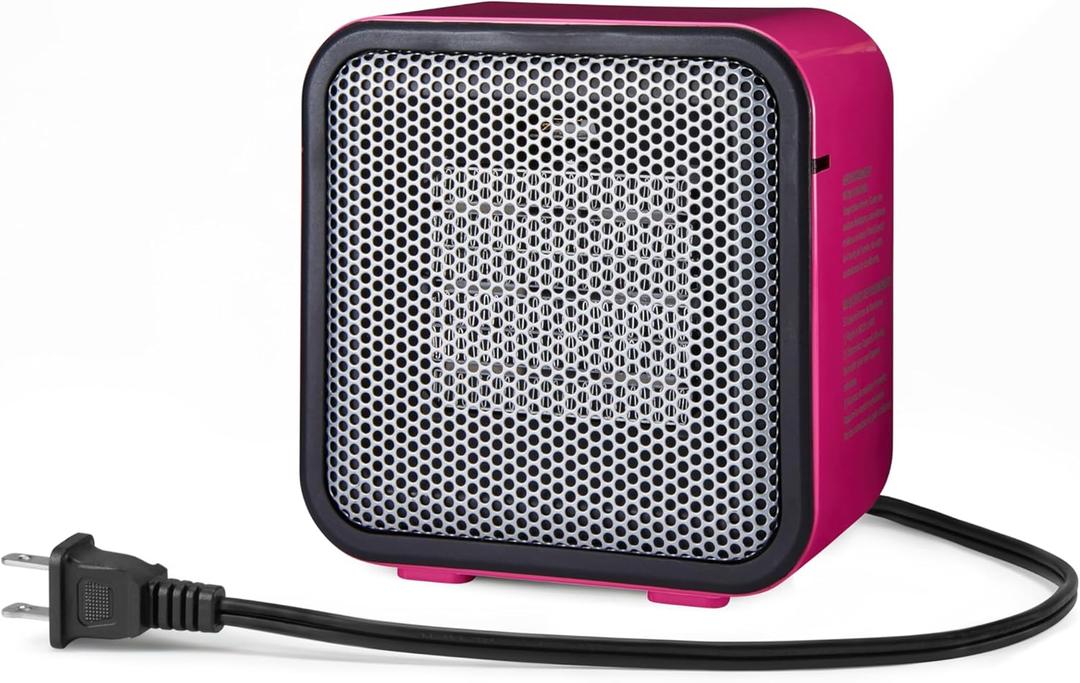 Amazon Basics Ceramic Space Heater, Mini Heater for Office Desk, Portable Tent Heater (Indoor Use), 500 W, With Tip-Over Protection, Lightweight (1.4 LBS), Pink, 5.9 x 3.2 x 6 inches