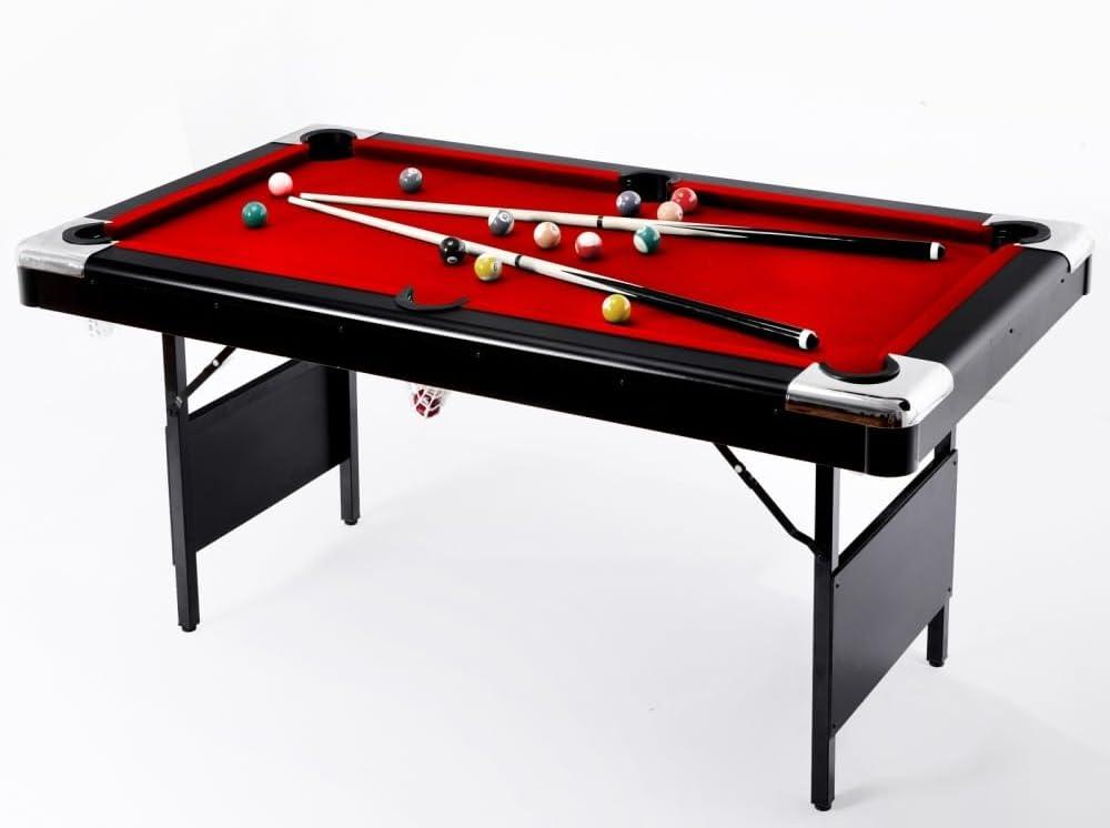 Billiard Tables, Portable Pool Table for Families with Easy Folding for Storage, Includes Balls, Cues, Brush Red 6FT
